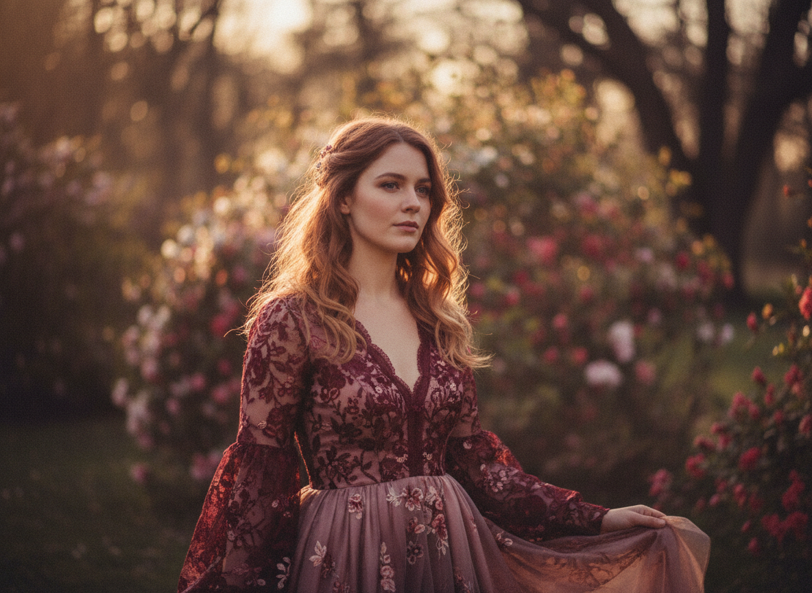 Woman in warm golden light with soft romantic tones